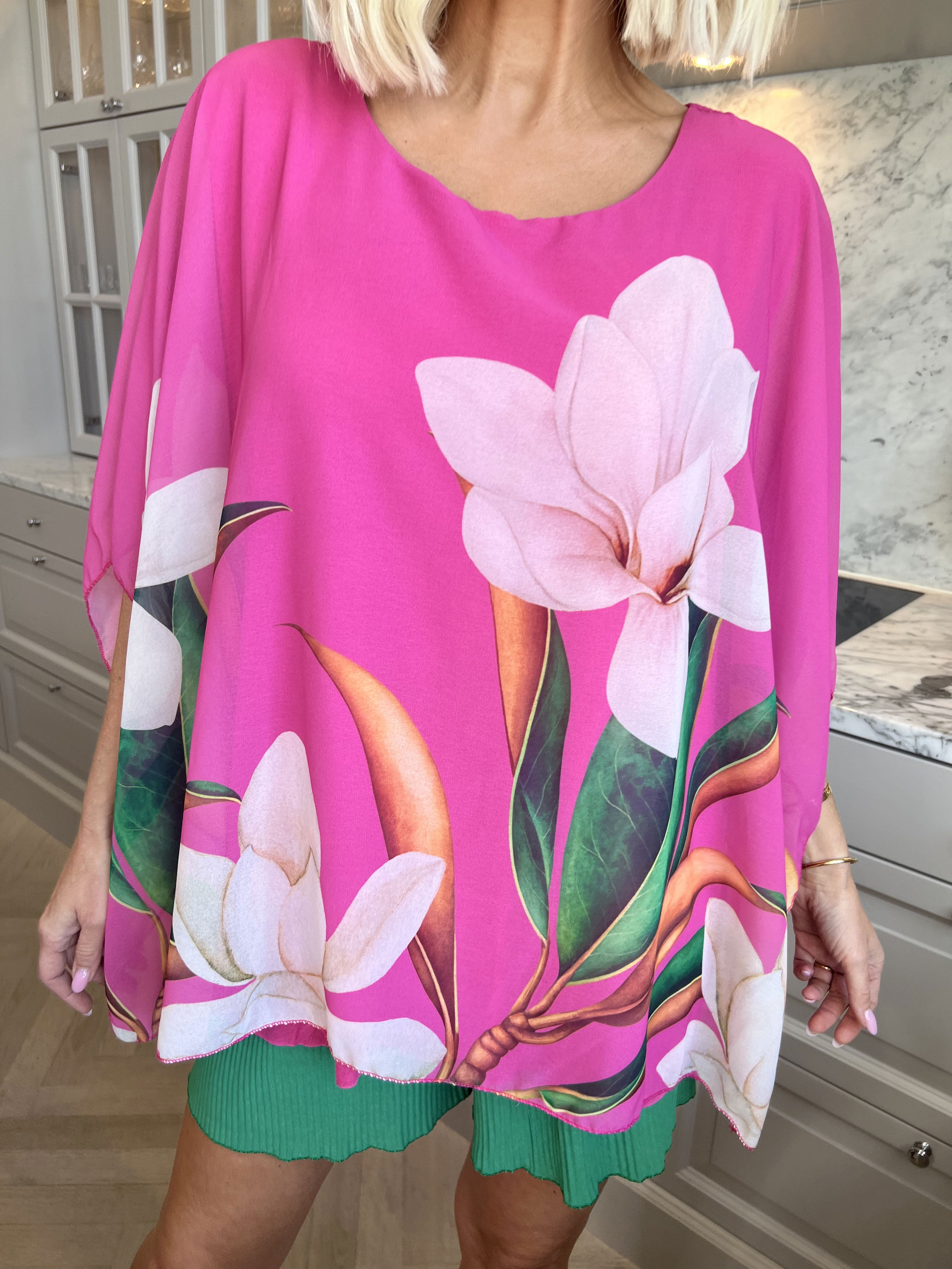 Mian - Farverig tunika med chiffonlag